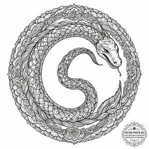 A dotwork mandala of the ouroboros, the snake... - эскиз тату (№1752879749_0, 18.07.2025 23:02) — tattoo-photo.ru