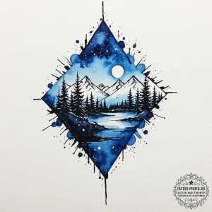 Tattoo sketch: watercolor splashes of deep bl... - эскиз тату (№1752879998_0, 18.07.2025 23:06) — tattoo-photo.ru