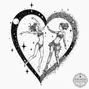 Tattoo design a "celestial dance" of two figu... - эскиз тату (№1752881930_0, 18.07.2025 23:38) — tattoo-photo.ru