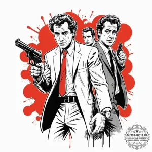 A graphic novel panel of the assassination of... - эскиз тату (№1752882013_0, 18.07.2025 23:40) — tattoo-photo.ru