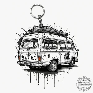 A trash polka tattoo of buck's "pussy wagon"... - эскиз тату (№1752884360_0, 19.07.2025 00:19) — tattoo-photo.ru