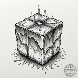 A close-up of a melting ice cube., concept ar... - эскиз тату (№1752886121_0, 19.07.2025 00:48) — tattoo-photo.ru