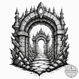 Tattoo sketch a fantasy dungeon entrance with... - эскиз тату (№1752887043_0, 19.07.2025 01:04) — tattoo-photo.ru