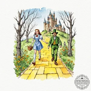 A watercolor sketch of the yellow brick road... - эскиз тату (№1752887458_0, 19.07.2025 01:10) — tattoo-photo.ru