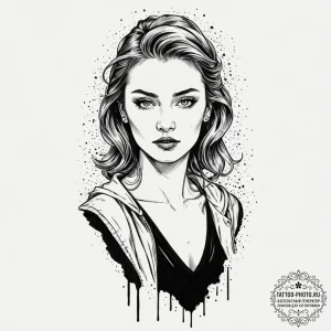 A graphic novel portrait of shosanna dreyfus,... - эскиз тату (№1752888952_0, 19.07.2025 01:35) — tattoo-photo.ru