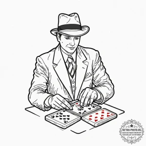 A person performing a magic trick with a deck... - эскиз тату (№1752890698_0, 19.07.2025 02:04) — tattoo-photo.ru