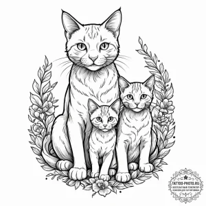 Tattoo design a mother cat with her kittens,... - эскиз тату (№1752890780_0, 19.07.2025 02:06) — tattoo-photo.ru