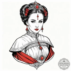 A sketch of queen amidala in her royal attire... - эскиз тату (№1752893762_0, 19.07.2025 02:56) — tattoo-photo.ru