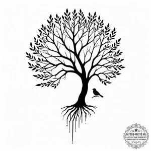 Tattoo design a bird's silhouette, with a tre... - эскиз тату (№1752897261_0, 19.07.2025 03:54) — tattoo-photo.ru