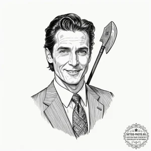 A neo-traditional portrait of patrick bateman... - эскиз тату (№1752898668_0, 19.07.2025 04:17) — tattoo-photo.ru