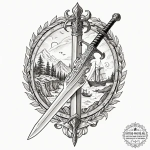 Tattoo design a medieval longsword plunged in... - эскиз тату (№1752898916_0, 19.07.2025 04:21) — tattoo-photo.ru