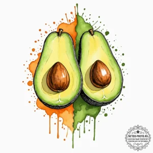 Tattoo design two halves of a avocado pit on... - эскиз тату (№1752901729_0, 19.07.2025 05:08) — tattoo-photo.ru