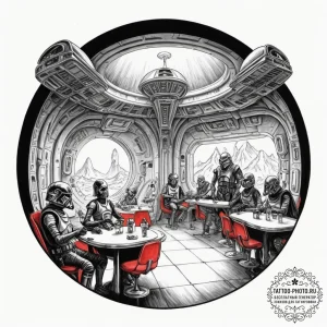 A sketch of the interior of the mos eisley ca... - эскиз тату (№1752903547_0, 19.07.2025 05:39) — tattoo-photo.ru