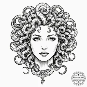 Tattoo sketch a gorgon's head, symbolizing fa... - эскиз тату (№1752903629_0, 19.07.2025 05:40) — tattoo-photo.ru