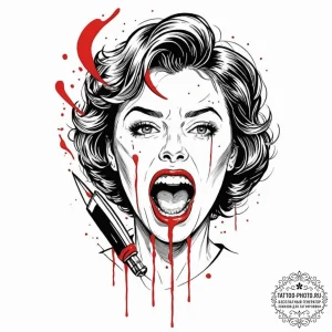 A linework tattoo of the iconic shower scene... - эскиз тату (№1752903876_0, 19.07.2025 05:44) — tattoo-photo.ru