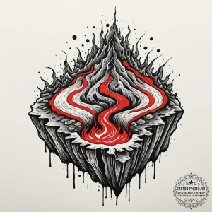 Tattoo sketch molten lava flowing, showing ra... - эскиз тату (№1752904041_0, 19.07.2025 05:47) — tattoo-photo.ru