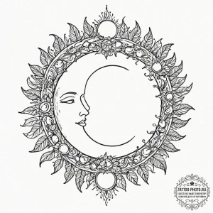 Tattoo sketch a sun and moon intertwined with... - эскиз тату (№1752904455_0, 19.07.2025 05:54) — tattoo-photo.ru