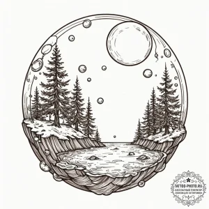 Tattoo design a floating bubble with a tiny,... - эскиз тату (№1752904951_0, 19.07.2025 06:02) — tattoo-photo.ru