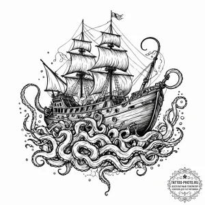 A graphic novel style depiction of the kraken... - эскиз тату (№1752906442_0, 19.07.2025 06:27) — tattoo-photo.ru