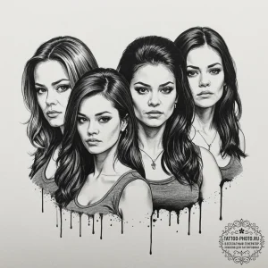 A sketch of the main female characters from d... - эскиз тату (№1752907434_0, 19.07.2025 06:43) — tattoo-photo.ru