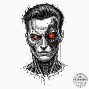 121. trash polka portrait of the t-800, half... - эскиз тату (№1752908343_0, 19.07.2025 06:59) — tattoo-photo.ru