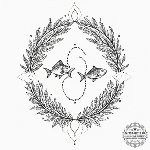 Tattoo design pisces symbols created from flo... - эскиз тату (№1752911331_0, 19.07.2025 07:48) — tattoo-photo.ru