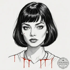 Chicano style tattoo sketch of mia wallace fr... - эскиз тату (№1752912981_0, 19.07.2025 08:16) — tattoo-photo.ru