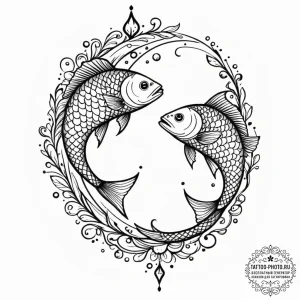 Tattoo design pisces fish in blackwork, with... - эскиз тату (№1752914878_0, 19.07.2025 08:47) — tattoo-photo.ru