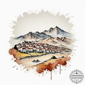 A watercolor sketch of the sicilian landscape... - эскиз тату (№1752915387_0, 19.07.2025 08:56) — tattoo-photo.ru