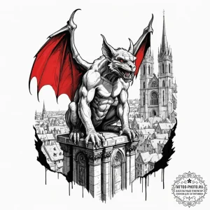 A graphic novel style tattoo of a gargoyle pe... - эскиз тату (№1752915966_0, 19.07.2025 09:06) — tattoo-photo.ru