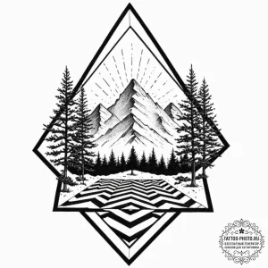A surrealist tattoo sketch of the black lodge... - эскиз тату (№1752917291_0, 19.07.2025 09:28) — tattoo-photo.ru
