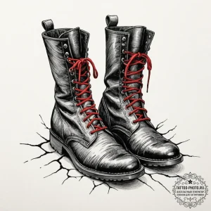 A close-up of a pair of old, cracked leather... - эскиз тату (№1752917458_0, 19.07.2025 09:30) — tattoo-photo.ru