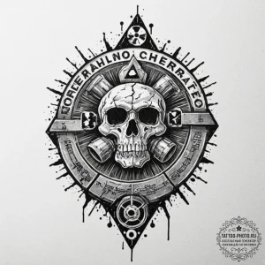 A trash polka composition of the main charact... - эскиз тату (№1752918450_0, 19.07.2025 09:47) — tattoo-photo.ru