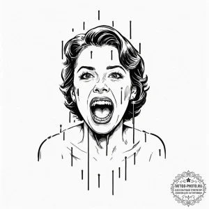 A linework tattoo of the iconic shower scene... - эскиз тату (№1752919275_0, 19.07.2025 10:01) — tattoo-photo.ru