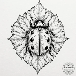 A detailed macro shot of a ladybug on a green... - эскиз тату (№1752920018_0, 19.07.2025 10:13) — tattoo-photo.ru