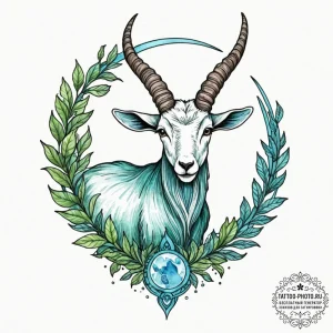 Tattoo design a capricorn goat-fish, half ear... - эскиз тату (№1752921336_0, 19.07.2025 10:35) — tattoo-photo.ru