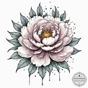 Peony, tattoo line art, muted color palette,... - эскиз тату (№1752921419_0, 19.07.2025 10:36) — tattoo-photo.ru