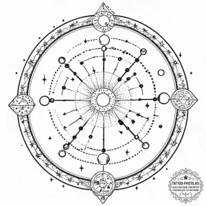 Tattoo design a cosmic dotwork sky with the z... - эскиз тату (№1752921833_0, 19.07.2025 10:43) — tattoo-photo.ru