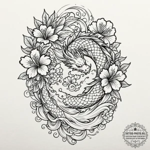Hibiscus, concept art for tattoo, on a clean... - эскиз тату (№1752922327_0, 19.07.2025 10:52) — tattoo-photo.ru
