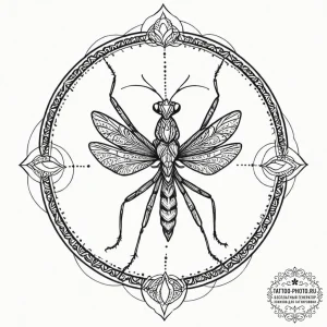 Praying mantis, artistic tattoo sketch, on a... - эскиз тату (№1752923237_0, 19.07.2025 11:07) — tattoo-photo.ru