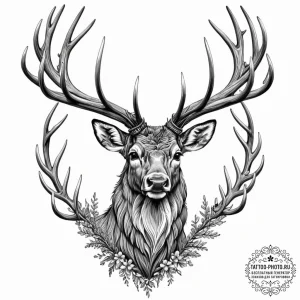 Tattoo design a majestic stag, antlers strong... - эскиз тату (№1752923486_0, 19.07.2025 11:11) — tattoo-photo.ru