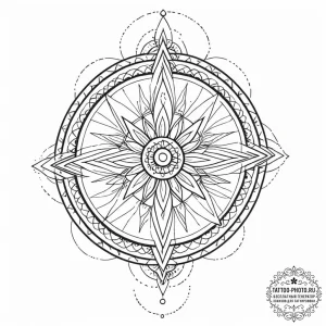 Tattoo design: a geometric mandala incorporat... - эскиз тату (№1752923818_0, 19.07.2025 11:16) — tattoo-photo.ru