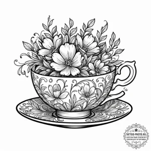 Tattoo sketch a detailed tiny teacup with a f... - эскиз тату (№1752925471_0, 19.07.2025 11:44) — tattoo-photo.ru