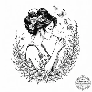 Tattoo sketch a silhouette of a woman blowing... - эскиз тату (№1752925547_0, 19.07.2025 11:45) — tattoo-photo.ru