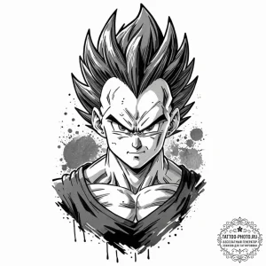 A neo-traditional portrait of vegeta from dra... - эскиз тату (№1752926072_0, 19.07.2025 11:54) — tattoo-photo.ru