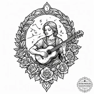 A sketch of jaskier (dandelion) playing his l... - эскиз тату (№1752932086_0, 19.07.2025 13:34) — tattoo-photo.ru