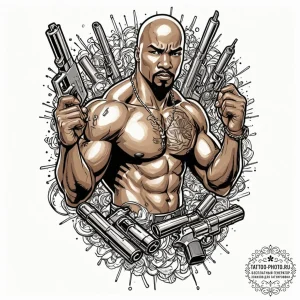 A sketch of luke cage, with his unbreakable s... - эскиз тату (№1752932664_0, 19.07.2025 13:44) — tattoo-photo.ru