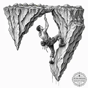 A rock climber hanging from a sheer cliff fac... - эскиз тату (№1752934831_0, 19.07.2025 14:20) — tattoo-photo.ru