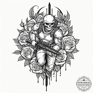 Tattoo design a dynamic image of a soldier or... - эскиз тату (№1752936407_0, 19.07.2025 14:46) — tattoo-photo.ru