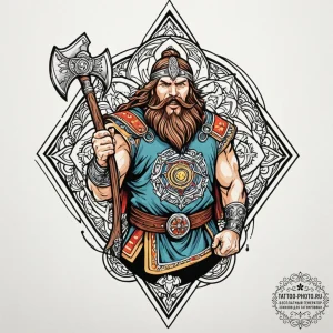 A graphic novel style panel of gimli, axe in... - эскиз тату (№1752936492_0, 19.07.2025 14:48) — tattoo-photo.ru